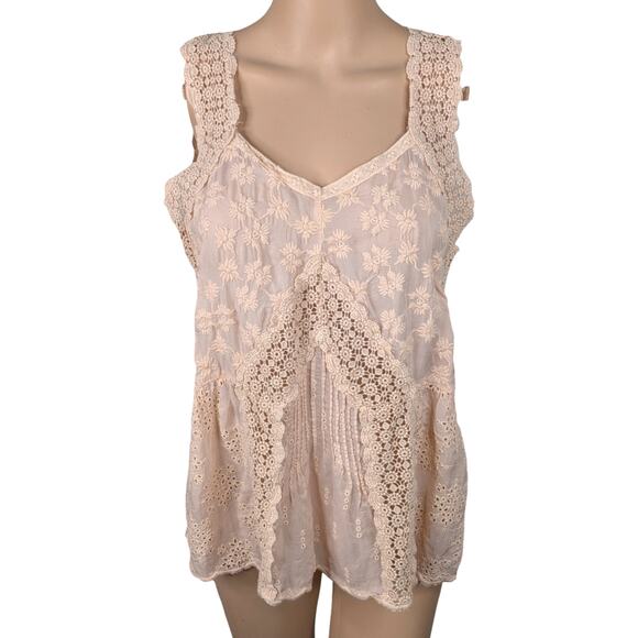 Johnny Was Harper Pastel Peach Pink Eyelet Embroidered Cupro Tank Top SZ S - Picture 2 of 9